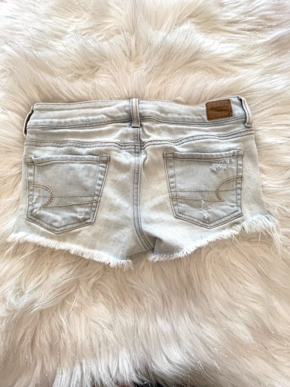 American Eagle Denim Jean Shorts Distressed Stretch Cutoff Faded Light Blue 4